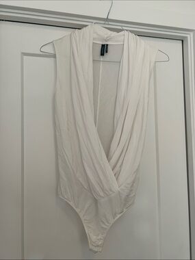 Marciano White Draped V-Neck Bodysuit